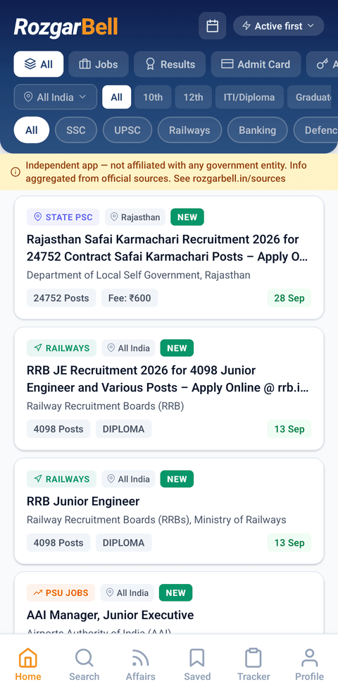 RozgarBell app — Your feed